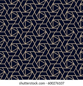 Abstract geometric pattern with lines, squares. A seamless vector background. Black and gold pattern