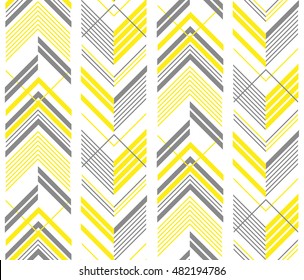 Abstract Geometric Pattern With Lines And Stripes.. A Seamless Vector Background. Yellow, Grey And White Texture.