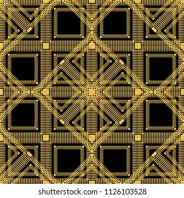 Abstract geometric pattern from the lines of strips, golden square ornament, seamless pattern, texture, high. For wallpapers and fabrics. Vector illustration.