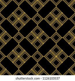 Abstract geometric pattern from the lines of strips, golden square ornament, seamless pattern, texture, high. For wallpapers and fabrics. Vector illustration.
