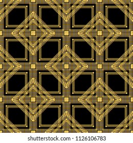 Abstract geometric pattern from the lines of strips, golden square ornament, seamless pattern, texture, high. For wallpapers and fabrics. Vector illustration.