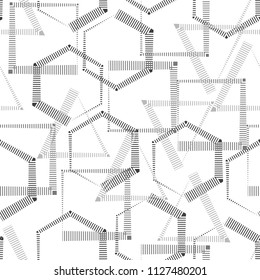 Abstract geometric pattern from the lines of strips,  square, triangle, star, polygon, ornament, seamless pattern, texture, high. For wallpapers and fabrics. Vector illustration.