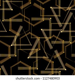 Abstract geometric pattern from the lines of strips,golden  square, triangle, star, polygon, ornament, seamless pattern, texture, high. For wallpapers and fabrics. Vector illustration.