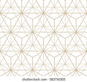 Abstract geometric pattern with lines, triangles. A seamless vector background.  Stylish graphic pattern. Gold and white texture