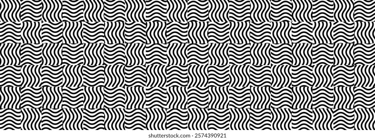 Abstract Geometric pattern, Lines, wavy, curves, Illustration, vector, alternating overlapping, orderly arrangement background, black and white, banner, website, template, dark.