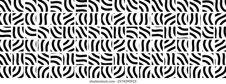 Abstract Geometric pattern, Lines, wavy, curves, Illustration, vector, alternating overlapping, orderly arrangement background, black and white, banner, website, template, dark.