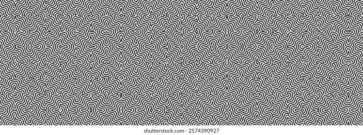 Abstract Geometric pattern, Lines, wavy, curves, Illustration, vector, alternating overlapping, orderly arrangement background, black and white, banner, website, template, dark.