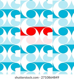 Patrón geométrico Abstractas con Formas curvas de palabra de amor en tonos azules, blancos y rojos. Diseño sin costuras moderno con contrastes audaces y simetría dinámica, adecuado para fondos, textiles