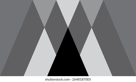 Abstract geometric pattern made of overlapping triangles in various shades of gray and black, forming a symmetrical and modern design. A bold and minimalistic visual with a sharp, angular layout.
