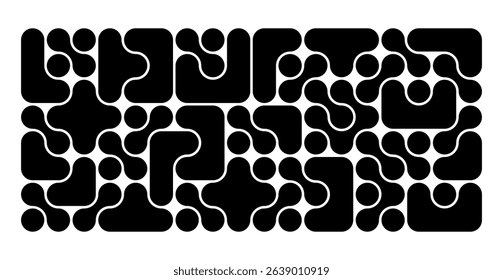 Abstract geometric pattern of metaball. Vector rounded shapes in the form of connected black dots. Black dots on a white background. Vector illustration.