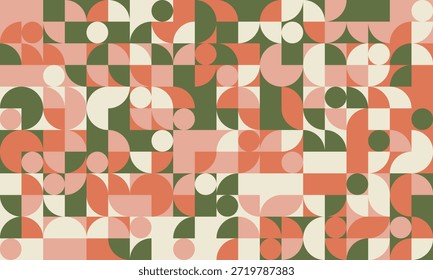 Abstractas patrón geométrico.  Diseño de estilo moderno de mediados de siglo con círculos, cuadrados y rectángulos en tonos tierra apagados. Ideal para fondos de Sitio web, impresiones textiles y proyectos de marca.