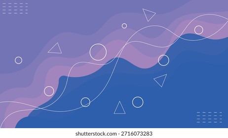 Patrón geométrico Abstractas con montañas y símbolos matemáticos. Fondo de onda en capas púrpura y azul Abstractas con Formas de línea geométrica. Diseño moderno de degradado de fluidos azul y púrpura.