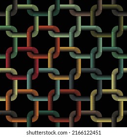 Abstract geometric pattern with multicolored squares on a black background. Ornamental grid in vintage style. Seamless vector illustration. Great as a texture or background.