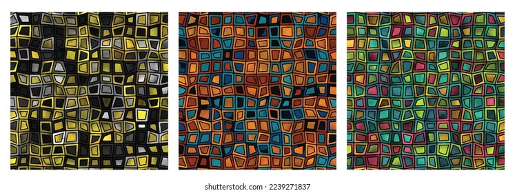Resumen de la forma cuadrilateral de patrón geométrico multicolor en el marco cuadrado. Ilustración vectorial.  