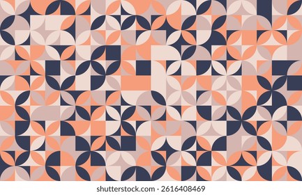 Abstract geometric pattern in muted coral, beige, and navy.  Midcentury modern style, perfect for textiles, website backgrounds, or branding.