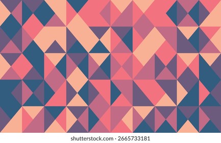 Abstract geometric pattern with muted pink, coral, and blue triangles. Ideal for website backgrounds, presentations, or modern design projects.