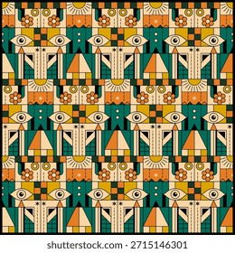 Patrón geométrico Abstractas con ojos místicos y soles