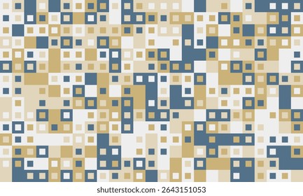 Abstract geometric pattern. Neutral color palette of beige, cream, and blue squares creates a modern, minimalist design.