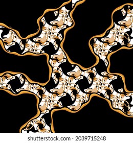 Abstract Geometric Pattern on Black. Vector Illustration.
