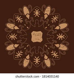  Abstract geometric pattern on dark brown  background. Monochrome with texture. Ethnic style. Design for textiles, wallpapers, printed products. Vector illustration