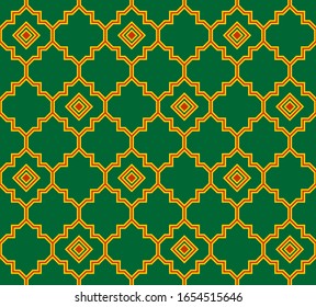 Abstract geometric pattern on green background. Seamless print for wallpaper. Vector drawing.