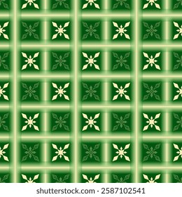 Abstract Geometric Pattern on a green background, Seamless Checkered Pattern, Seamless Isometric Geometric flower, Isometric Geometric shape, Three-dimensional shape, 3D shape flower