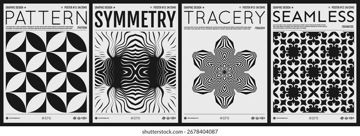 Padrão geométrico abstrato. Ilusão óptica. Flor. Padrão listrado em preto e branco. Modelo de design de capa. Ilustração para brochura, cartaz, apresentação, folheto ou banner.