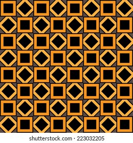 Abstract geometric pattern with orange and black squares and rhombuses