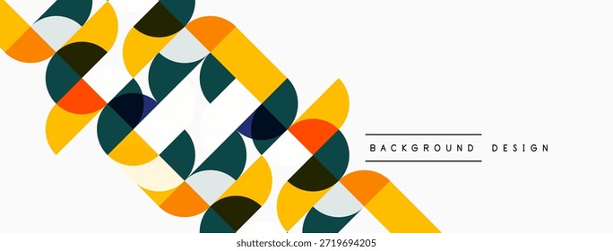 Abstractas patrón geométrico. Círculos naranja, verde azulado, marrón, rectángulos crean composición dinámica. Diseño minimalista adecuado para el uso de fondo.