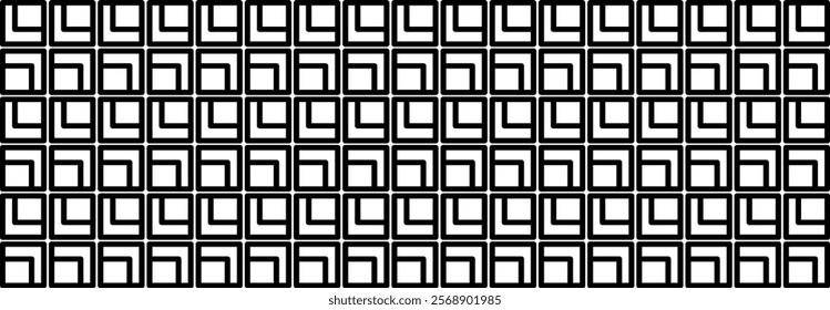 Abstract Geometric pattern, Out lines, Square, Illustration, vector, alternating overlapping, orderly arrangement background, black and white, banner, website, template, dark.