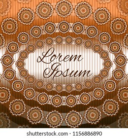 Abstract geometric pattern. Oval frame on brown and orange colors. Template for party invitation, greeting card, postcard, birthday, Mother's Day, Woman's Day. Vector illustration. Place for text