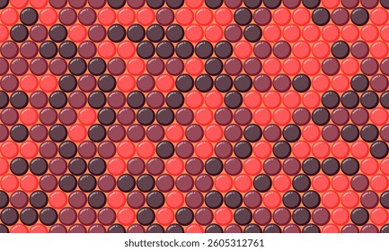 Abstract geometric pattern of overlapping circles in red and purple hues.  Creates a dynamic, textured visual with a playful, almost bubbly feel.