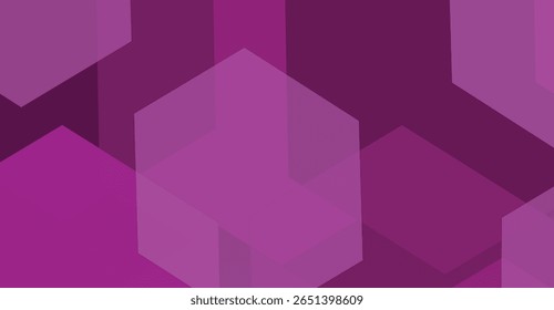 Abstract geometric pattern of overlapping hexagons and squares in shades of purple.
