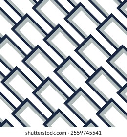 Abstract geometric pattern of overlapping rectangles in navy and gray on white.