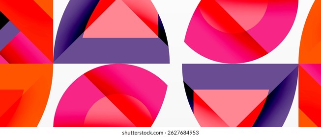 Abstract geometric pattern. Overlapping shapes create vibrant color blocks, gradients, modern design. Simple, bold visual composition.