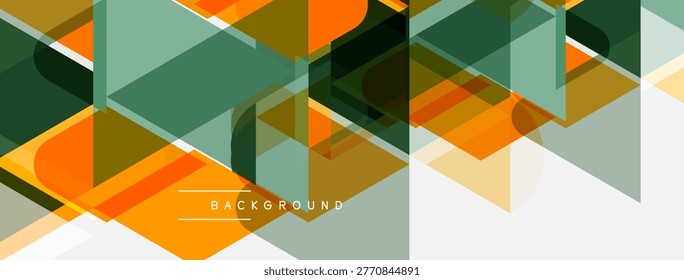 Abstract geometric pattern. Overlapping shapes create modern design. Orange, green, gold tones dominate composition. Minimalist style.