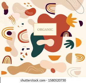 Abstract geometric pattern for package design. Concept design with leaves, abstract shapes. Colorful pattern with abstract stylish individual design elements. 