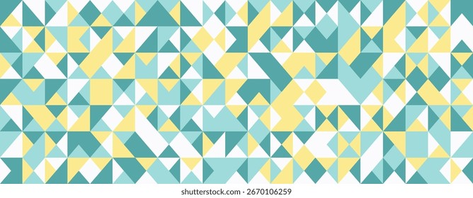 Padrão geométrico abstrato com triângulos azul-petróleo, amarelo e branco.  Ideal para fundos, design de site ou impressões têxteis.