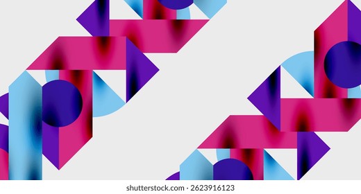 Abstract geometric pattern. Pink, purple, blue shapes create dynamic composition. Modern design, vibrant colors, clean lines.