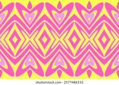 Abstract Geometric Pattern with Pink and Yellow Heart-Shaped Motifs on a Vibrant Background for Decorative Art