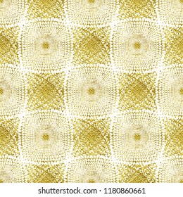 Abstract geometric pattern with points, rhombuses. A seamless vector background. White and gold texture. Graphic modern pattern.
