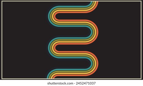 Abstract Geometric pattern posters retro style , vintage rainbow color lines print. colorfull design poster, abstract background isolated in black