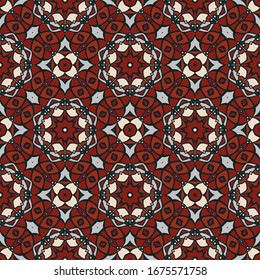 Abstract geometric pattern. Print, cloth design, wallpaper. Vector mandala  seamless in red and gray.