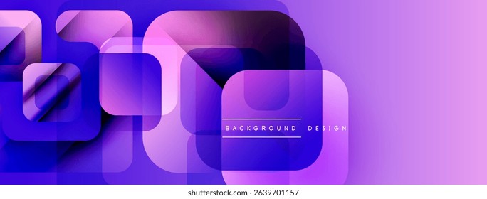 Abstract geometric pattern. Purple, blue gradients create modern design. Rounded squares overlap, forming dynamic composition.