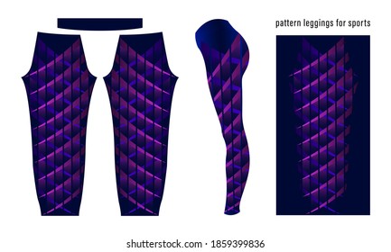 Abstract geometric pattern purple stripes in row color dark blue leggings for sports activities  Colorful print vector illustration 