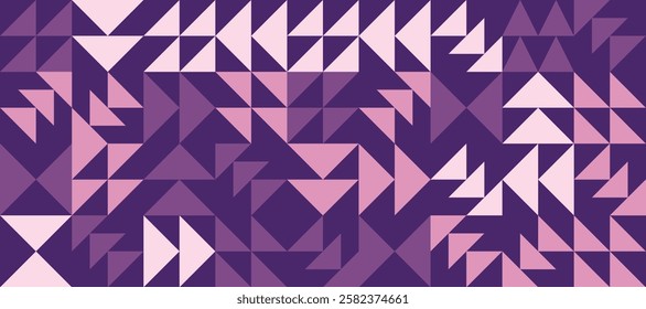Abstract Geometric Pattern with Purple Triangles, Modern Minimal Design, Seamless Vector Background
