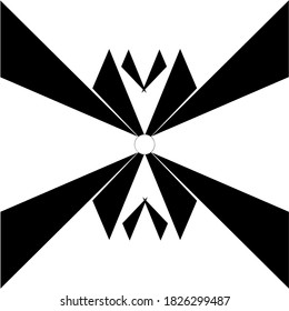 Abstract Geometric Pattern. Radial Vector Ornament. Black and white Background.