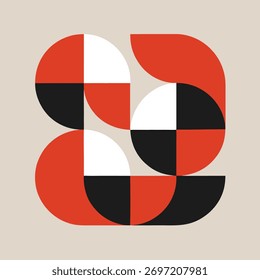 Padrão geométrico abstrato em preto e branco vermelho