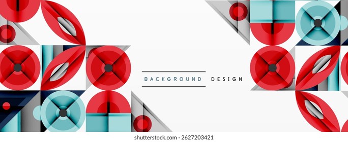 Padrão geométrico abstrato. Elementos vermelhos, azuis sobre fundo branco. Design moderno adequado para banners, fundos, apresentações. Imagens limpas e elegantes.