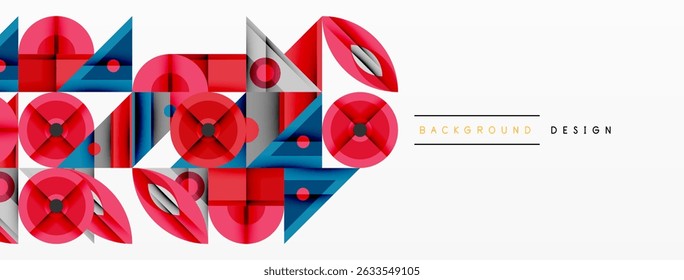Abstract geometric pattern. Red, blue, gray shapes overlap creating modern design. Minimalist style, clean lines, vibrant colors.